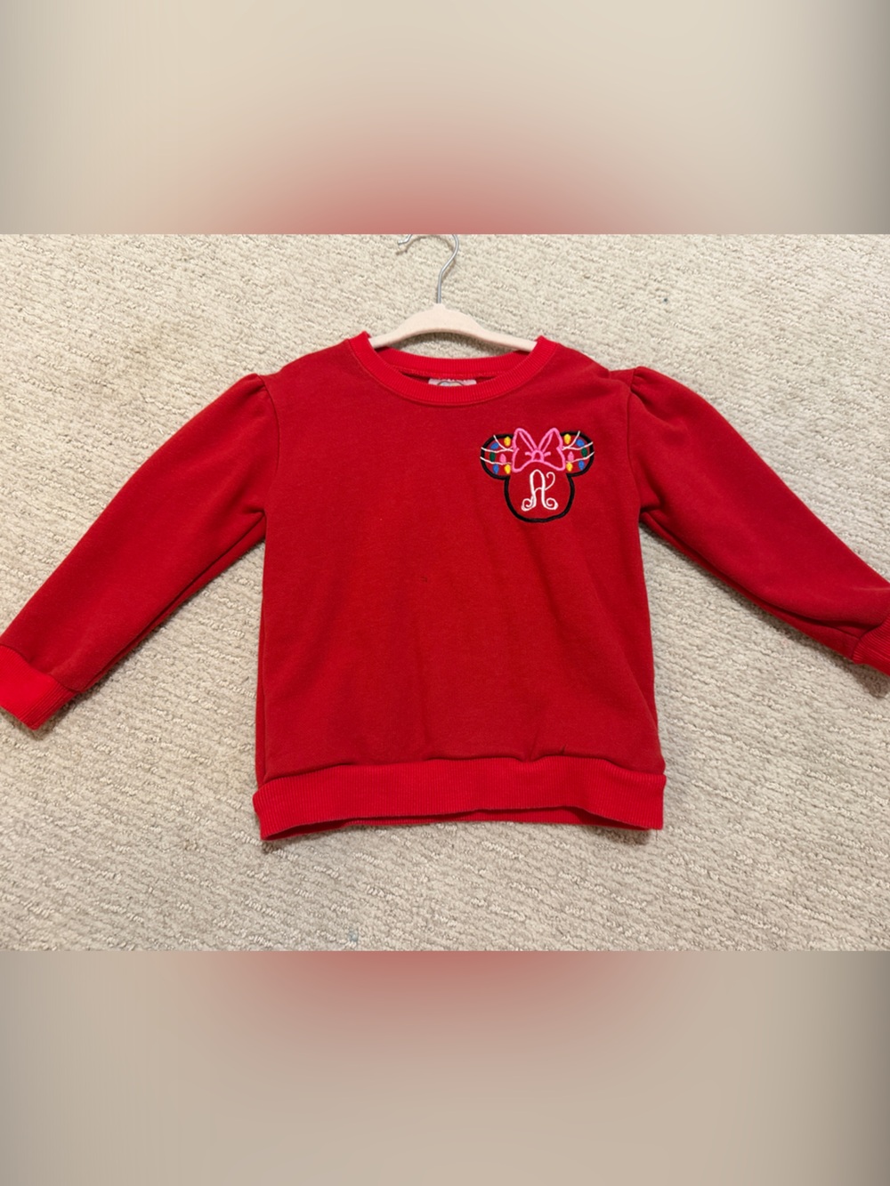 Girls' Red Crewneck Sweatshirt with Embroidered Mouse Patch